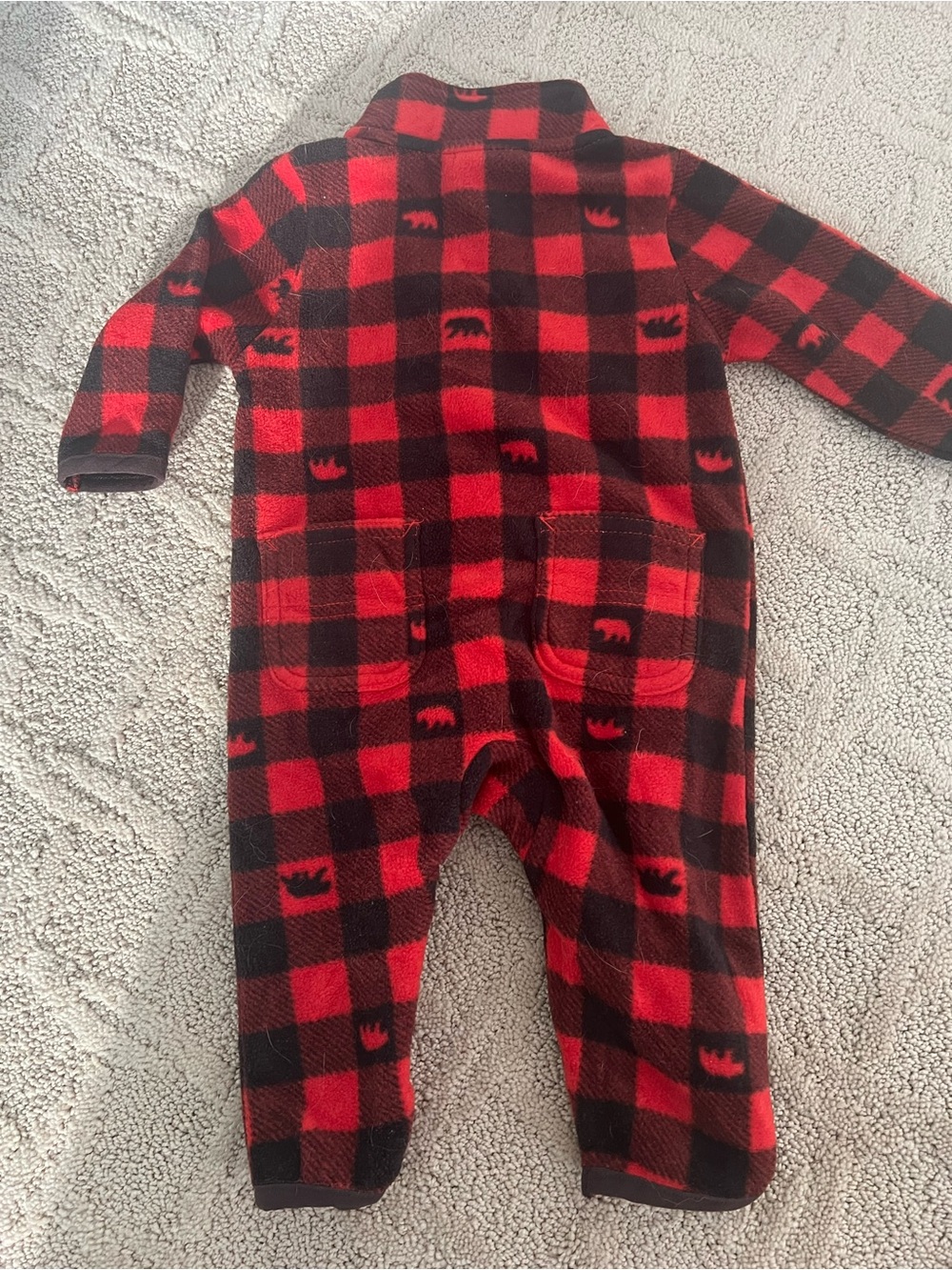 Carhartt Red and Black Buffalo Plaid Fleece Baby Zipper One-Piece. Size 3months - Picture 4 of 4